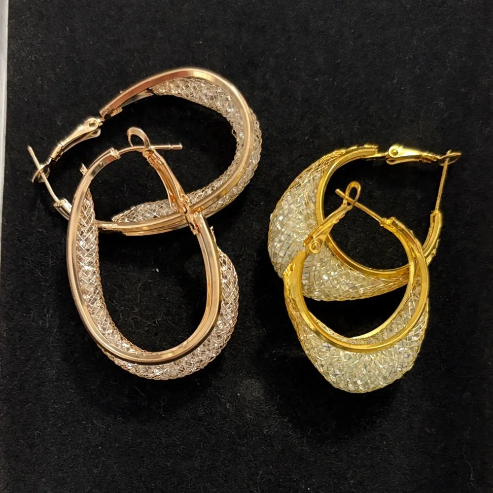 Two Pairs of Intricate Pearlescent Hoop Earrings - Picture 1 of 4